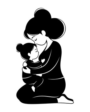 Mother and child loving embrace silhouette illustration