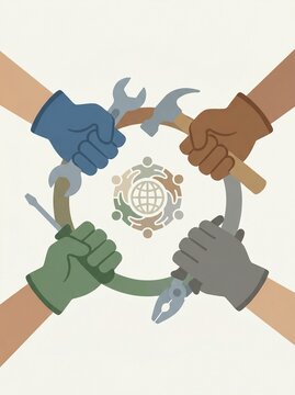 Workers unity symbol in minimal flat style.