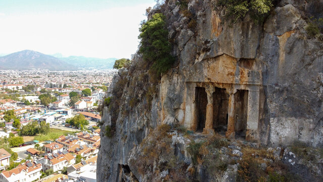 Ancient Amintas Rock Tombs Carved into Cliffs in Telmessos Fethiye Turkey