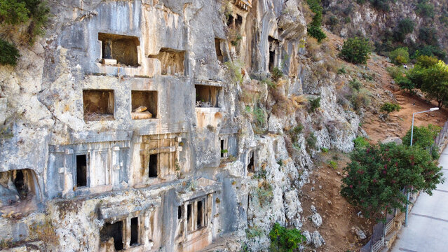 Ancient Amintas Rock Tombs Carved into Cliffs in Telmessos Fethiye Turkey