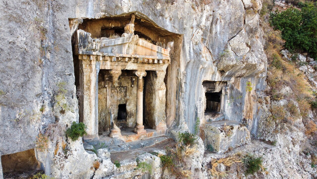Ancient Amintas Rock Tombs Carved into Cliffs in Telmessos Fethiye Turkey