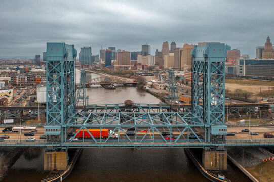 Newark New Jersey Urban Infrastructure and Downtown Skyline Aerial