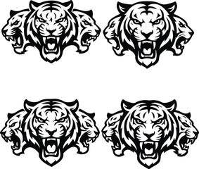 Fototapeta premium Set of 4 tiger 3 head logo vector transparent