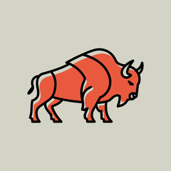 Fototapeta premium Stylized illustration of a red bison in profile view with a minimalist
