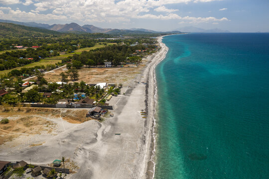Scenic Panorama Aerial Drone Picture of the crystal clear water and the beach and in Botolan, Zambales in the Philippines 