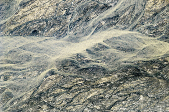 Scenic Bird's eye top-down view Aerial Drone Picture of the vulcanic Bucao River in Botolan Zambales in the Philippines