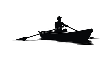 A solitary rower navigates calm waters in a small boat creating a striking black silhouette high quality professional detailed modern elegant © mrvect02