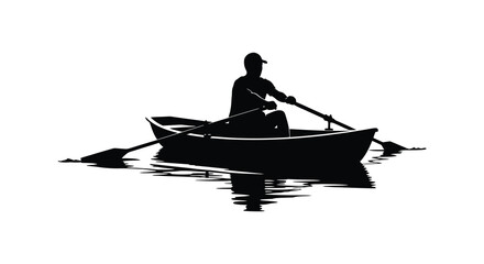A lone rower navigates calm waters in a small boat creating a striking dark silhouette high quality professional detailed modern elegant © mrvect02