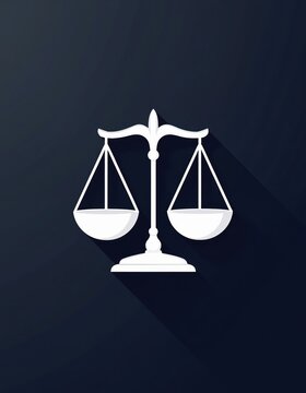 White scales icon graphic visual. Symbol of justice balance equality measure. Law legal equilibrium concept. Graphic element for legal firms.