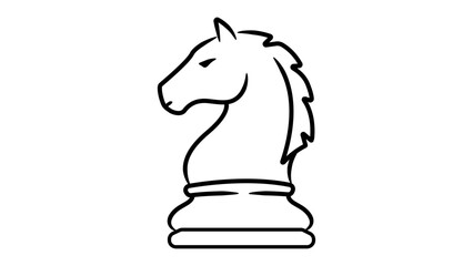 Minimalist black line vector icon of a chess knight piece on a white background. This hand-drawn illustration represents strategy, competition, and intelligence in a clean, scalable SVG design. © sampson