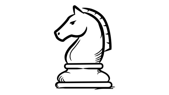 Minimalist hand-drawn black line vector icon of a chess knight piece, isolated on a white background. Scalable outline illustration for strategy, gaming, business tactics, and competitive design.