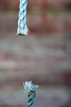 A broken rope showing tension damage and frayed fibers symbolizing struggle and loss