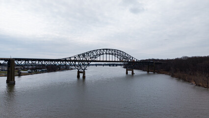 Fototapeta premium Aerial view featuring the Thomas J. Hatem Bridge Along the Susquehanna River in Maryand