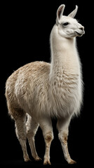 Fototapeta premium Llama with Fluffy Wool on Black Background 
