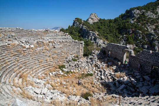 Ancient Greek Theater Ruins of Termessos Antique City Carved into Mountain Slope in Antalya Turkey