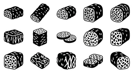 Sushi, sushi rolls, Japanese food, black and white icons, vector illustrations, 16 sushi pieces © Olivia