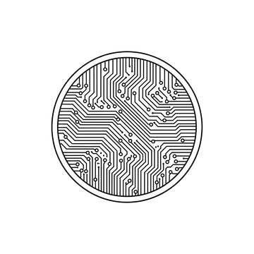 Circular Circuit Board Digital Technology Outline Illustration