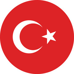Circular national flag of turkey with a white crescent moon and star on a red background Vector © Mst