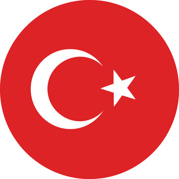 Circular national flag of turkey with a white crescent moon and star on a red background Vector