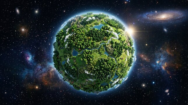 Mini Green Planet in Space  