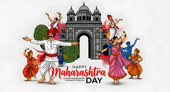 Maharashtra day celebration with traditional dance and architecture