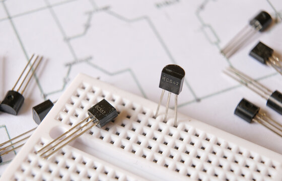 Transistors on the drawing of circuit diagram. Main semiconductor components.