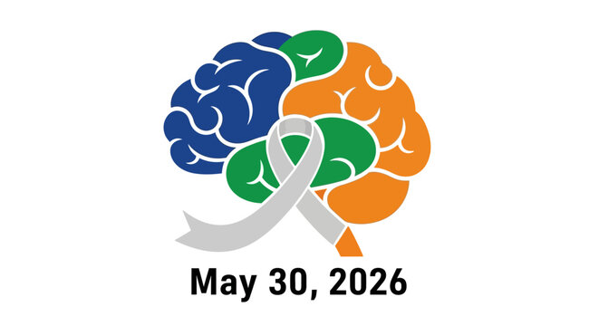 World Multiple Sclerosis Day awareness ribbon with colorful brain puzzle pieces isolated on background