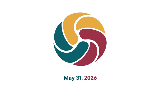 Modern trinity knot logo design with flowing ribbons in teal, gold, and maroon isolated on background