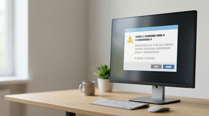 Fototapeta premium Computer monitor displaying error message in bright office space 