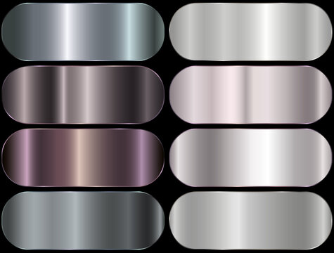 Premium silver gradient swatch palette set. silver metal gradient. realistic aluminum silver rectangles
