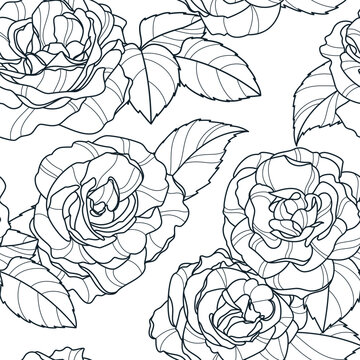 Seamless vector pattern with hand drawn roses blossom flowers. Floral background for fabric, textile, wrapping paper