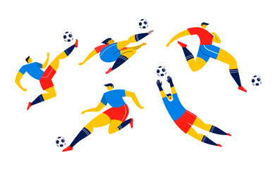 Obraz premium Abstract geometric soccer players characters for World Championship 2026 designs. Modern flat sport illustrations collection.