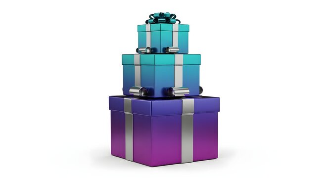 A stack of three gift boxes varying in color are presented on a white background