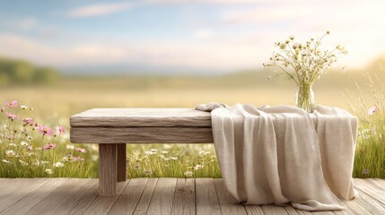 Fototapeta premium Serene Picnic Setting with Flowers in the Countryside at Sunset