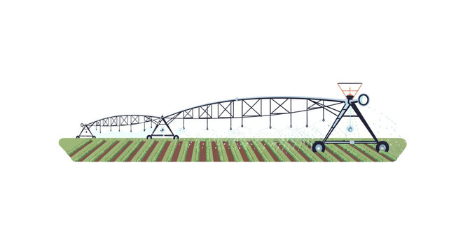 Modern irrigation system on farmland with sprinkler technology