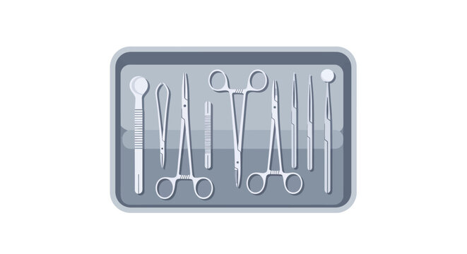 Surgical instruments in sterilization tray: clean and organized medical tools