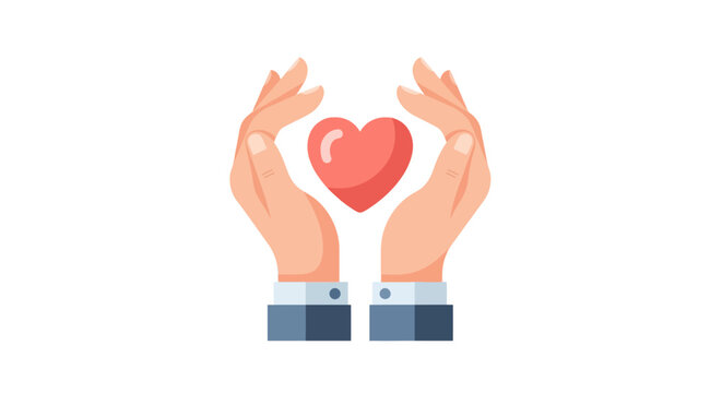 Caring hands holding heart symbolizing love and support in a colorful design
