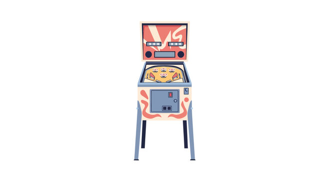 Retro pinball machine with colorful detailing
