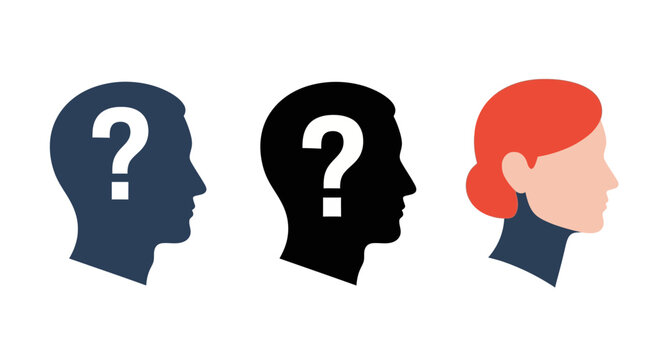Silhouette and profile icons with question marks on men and woman