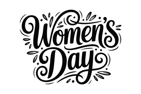 Elegant calligraphy design celebrating international women s day with floral elements