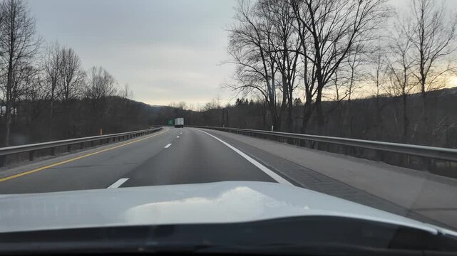 Lone Shipping Truck Travels on Appalachian Freeway in West Virginia