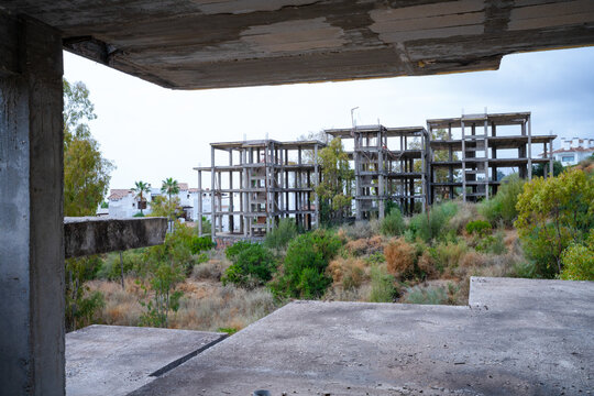 abandoned working site construction building urbex urban exploration structure concrete high project nature empty collapse park garden industry - Marbella, M&aacute;laga, Spain - 2025