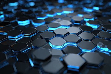 Fototapeta premium Abstract Hexagonal Grid with Glowing Blue Neon Lights.