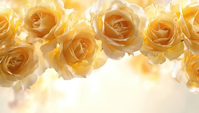 Soft Focus Yellow Roses Border with Gentle Bokeh Background.