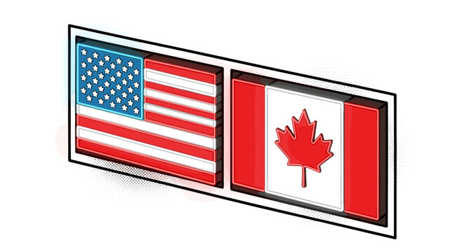Isometric illustration of usa and canada flags in 3d cube design