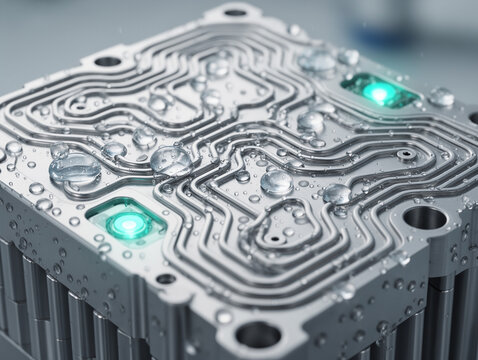 AI generated 3D illustration of hydrogen fuel cell stack internal structure