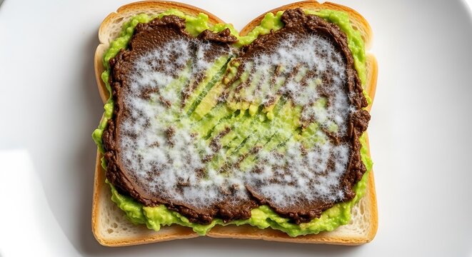 Delicious open faced sandwich with refried beans and avocado on toast