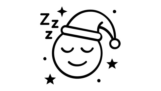 Sleeping face emoji vector icon illustration. Minimalist line art of a dreaming smiley face wearing a nightcap with stars and Zzz symbols, perfect for sleep apps, health, and wellness graphics.