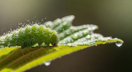 Fototapeta premium Macro photo of a caterpillar on a leaf.