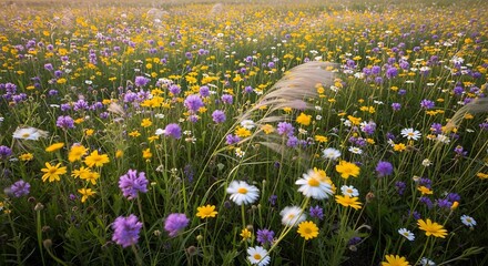 Fototapeta premium A vibrant field of colorful wildflowers in bloom during daytime